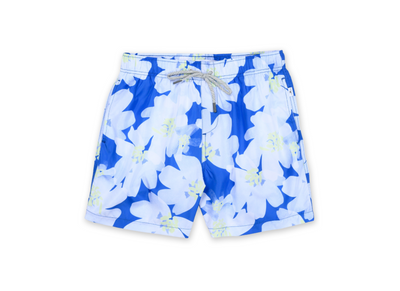 MENS SWIM SHORTS W/ LARGE FLORAL PRINT - BLUE