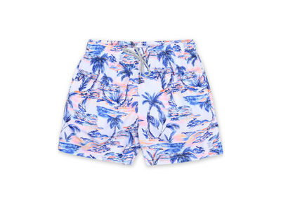 MENS SWIM SHORTS W/ SCENIC PRINT - PINK