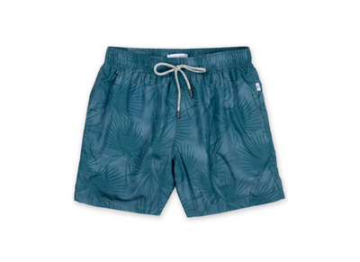 MENS SWIM SHORTS W/ TONAL LEAF PRINT - GREEN