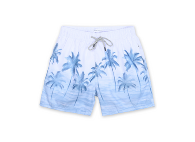 MENS SWIM SHORTS W/ PALM TREE PRINT - WHITE