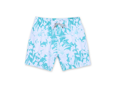 MENS SWIM SHORTS W/ LARGE FLORAL PRINT - TEAL