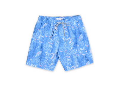 MENS SWIM SHORTS W/ TROPICAL FLAMINGO PRINT - BLUE