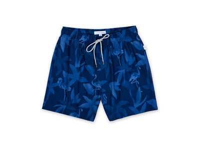 MENS SWIM SHORTS W/ TONAL FLAMINGO PRINT - NAVY