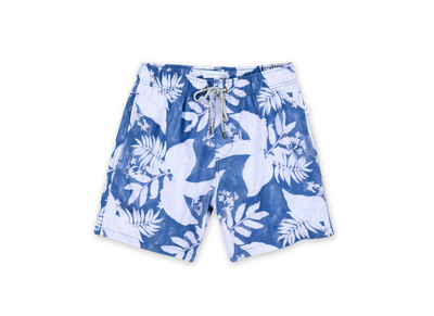 MENS SWIM SHORTS W/ LEAF PRINT - DENIM