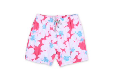 MENS SWIM SHORTS W/ POP FLORAL PRINT - PINK