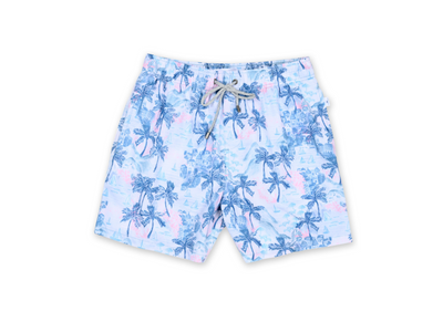 MENS SWIM SHORTS W/ SCENIC PRINT - TEAL