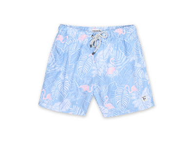 MENS SWIM SHORTS W/ TROPICAL FLAMINGO PRINT - LILAC