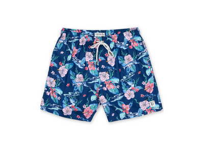 MENS SWIM SHORTS W/ TROPICAL FISH PRINT - NAVY