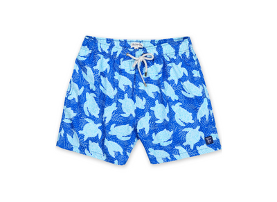 MENS SWIM SHORTS W/ TRIBAL TURTLE PRINT - ROYAL