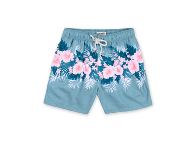 MENS SWIM SHORTS W/ TROPICAL PRINT - SAGE