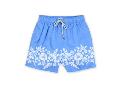 MENS SWIM SHORTS W/ HIBISCUS PRINT - BLUE