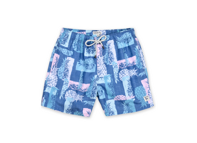 MENS SWIM SHORTS W/ STAMP PINEAPPLE PRINT - BLUE