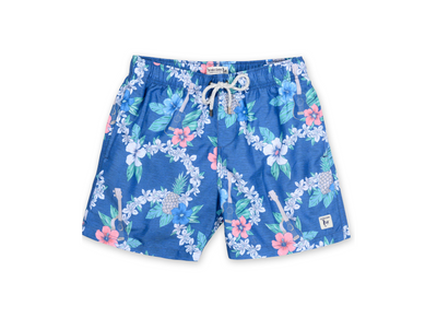 MENS SWIM SHORTS W/ UKELELE PRINT - BLUE