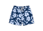 MENS SWIM SHORTS W/ TEXTURED FLOWER PRINT - NAVY