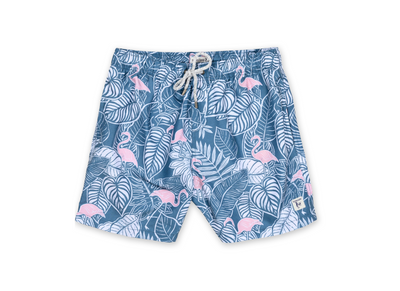 MENS SWIM SHORTS W/ TROPICAL FLAMINGO - DENIM