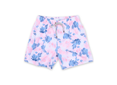 MENS SWIM SHORTS W/ WATERCOLOR FLOWER PRINT - PINK