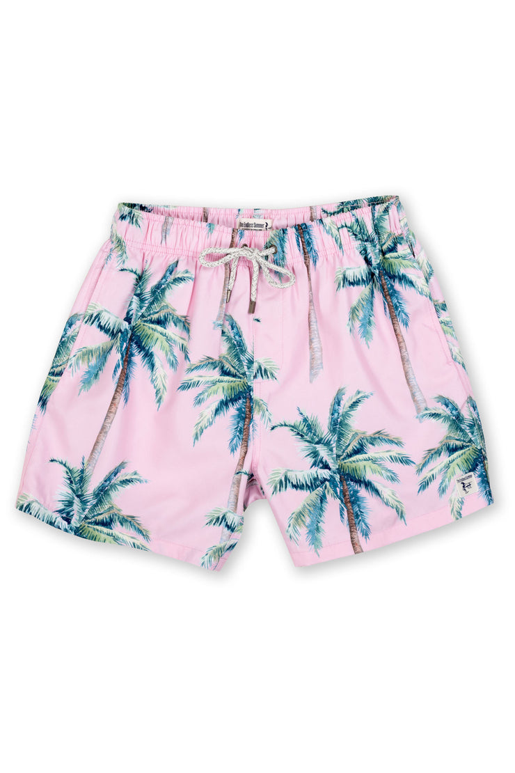 Men's Printed Swim Trunks - Palm Trees - Pink