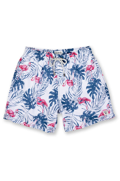 MENS SWIM SHORTS W/ RED FLORAL PRINT - PEACH