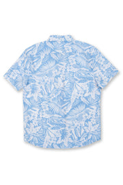 MENS SEERSUCKER BUTTON DOWN W/ TROPICAL PRINT - LIGHT BLUE