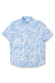 MENS SEERSUCKER BUTTON DOWN W/ TROPICAL PRINT - LIGHT BLUE