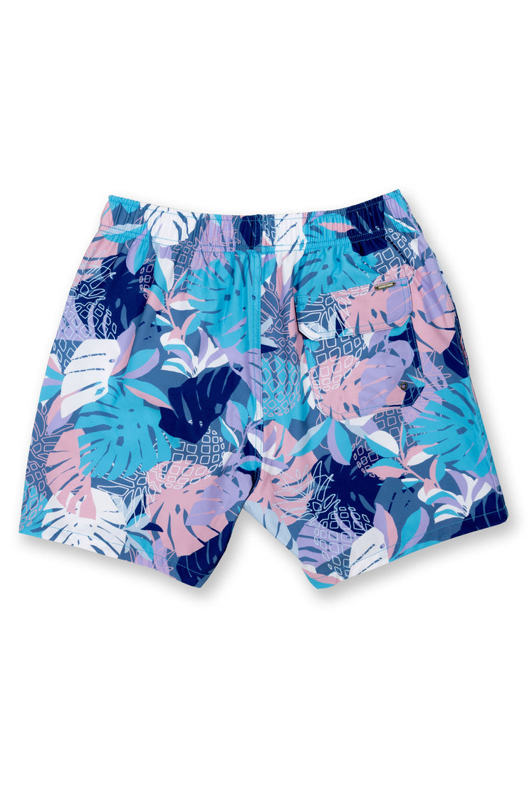 Kid's Swim Shorts Light Gray Technical Fabric with White Lily of the Valley  Print