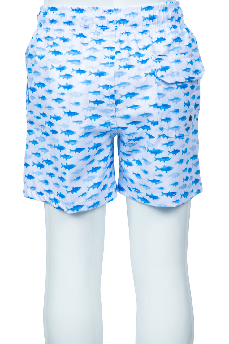 BOYS BLUE FISH SWIM SHORTS - WHITE