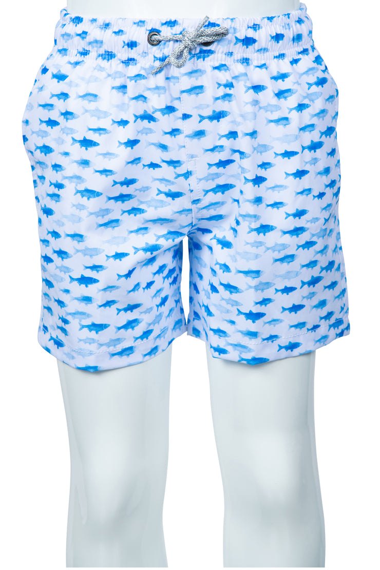 BOYS BLUE FISH SWIM SHORTS - WHITE